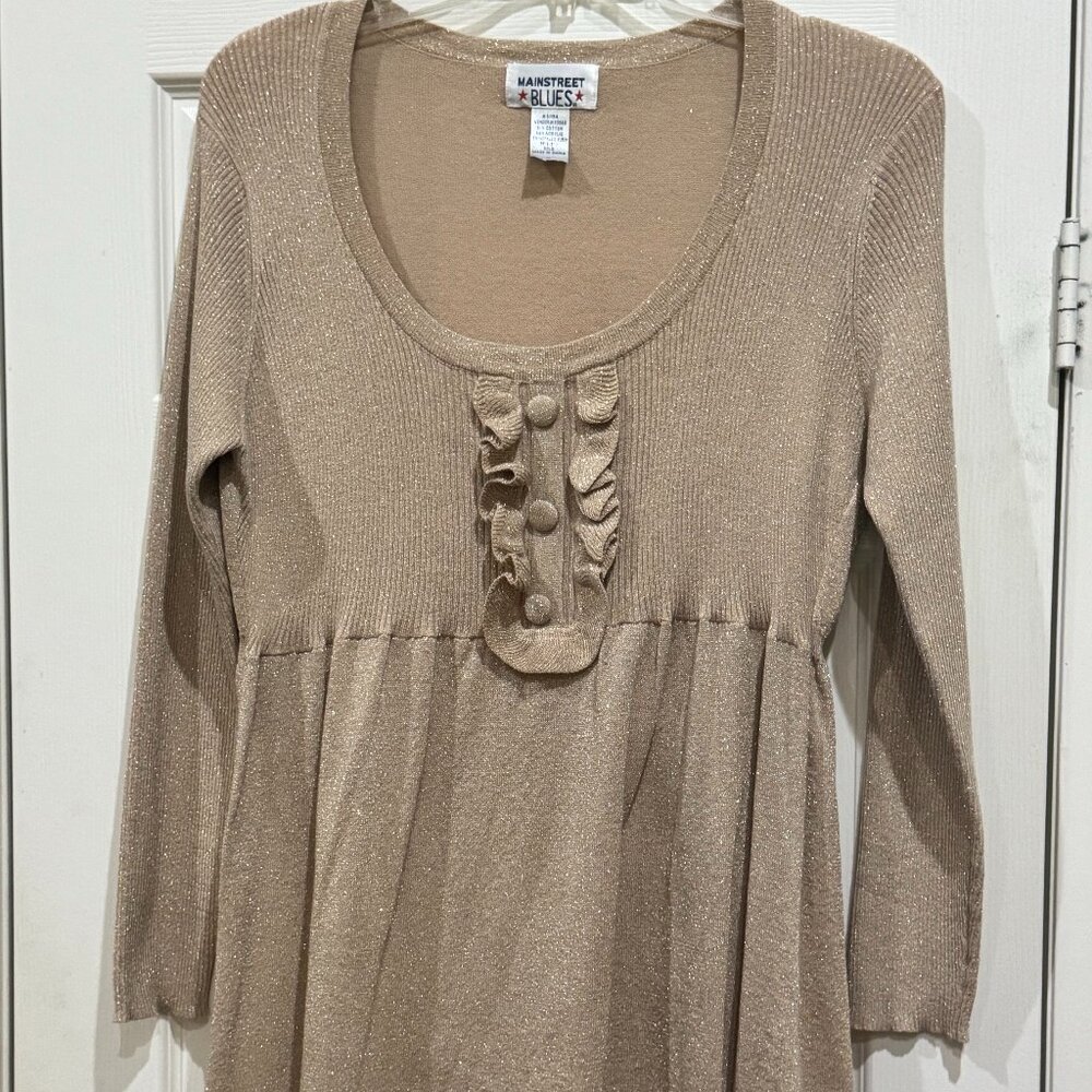 Mainstreet Blues Gold Shimmer Tunic Top NWOT